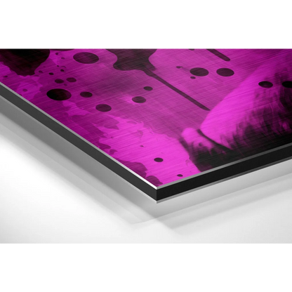 Vibrant magenta and black abstract art on brushed aluminium dibond canvas