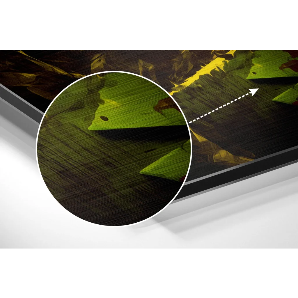 Vibrant green and yellow abstract brushed aluminium dibond print