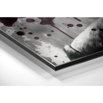 Brushed aluminium dibond art with metallic gray splatter