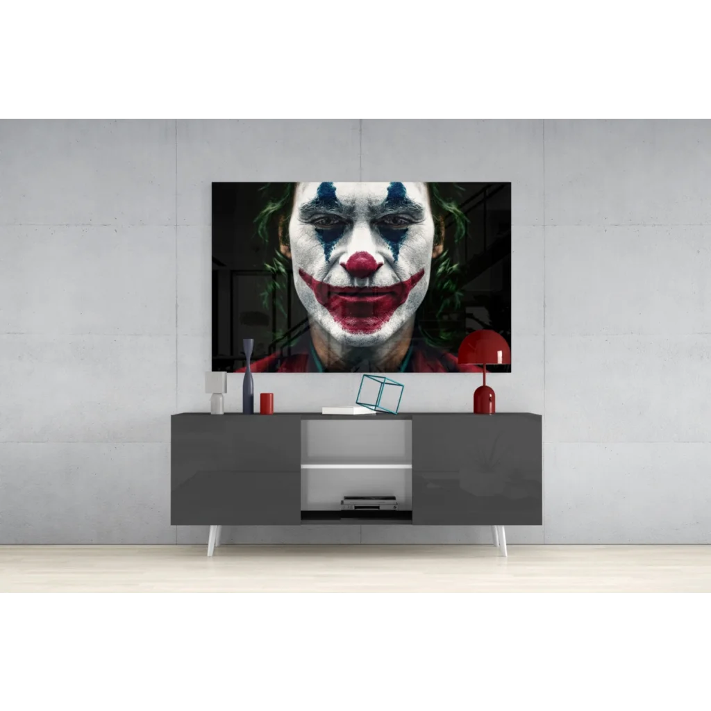 Joker clown face on 2019 Samsung QLED 8K TV wall art