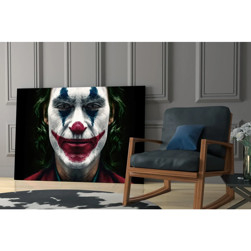 Joker Clown Face Canvas Wall Art Print with red blue makeup