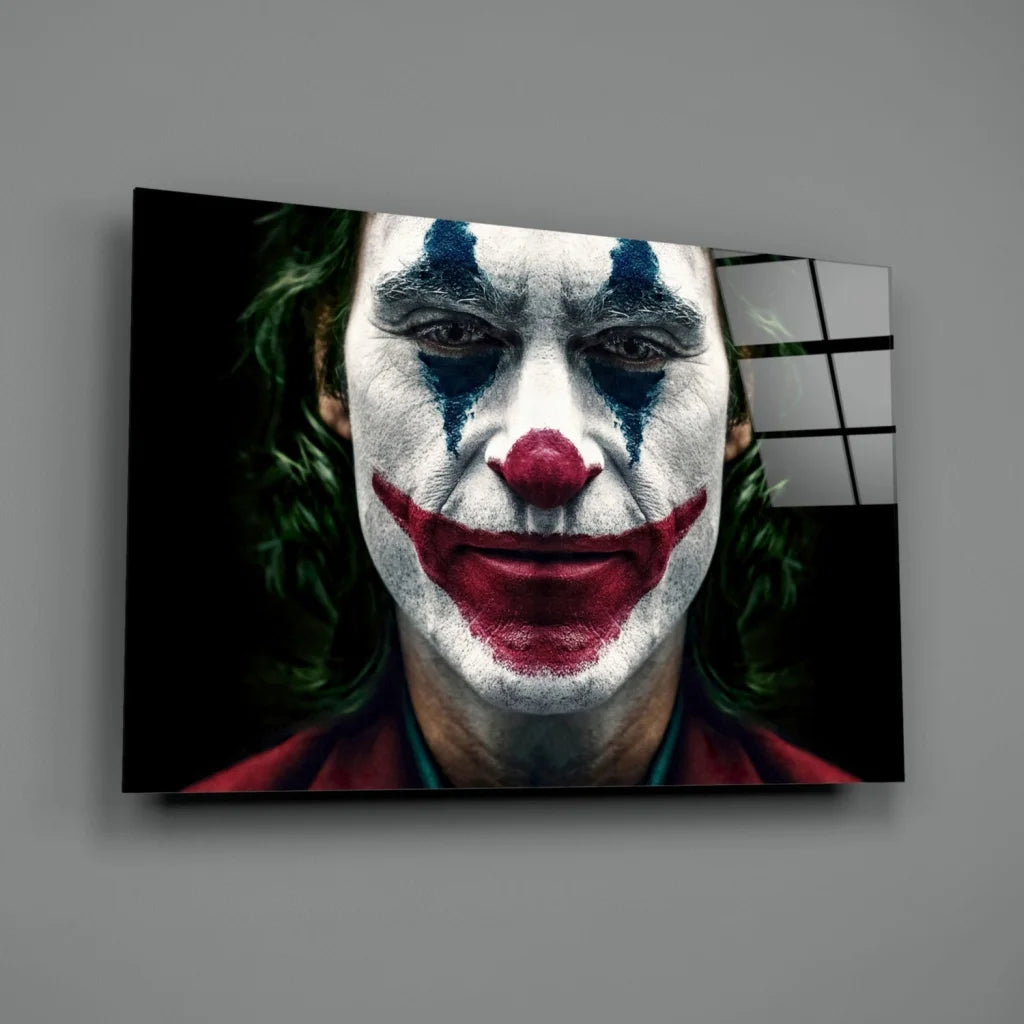 Joker Clown Face Canvas Wall Art Print with Red Nose and Blue Eyes