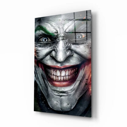 Joker face glass wall art with vivid green and red details