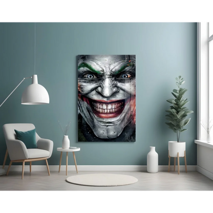 Striking Joker Face Glass Wall Art with Vivid Green and Red Details