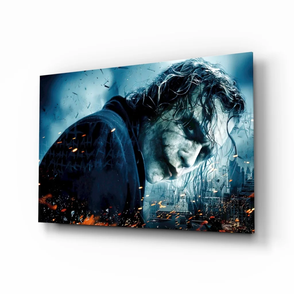 Joker Dark Knight Canvas Wall Art with Fiery Blue Orange Glow | Insigneart USA | vintageantiquesgifts.com