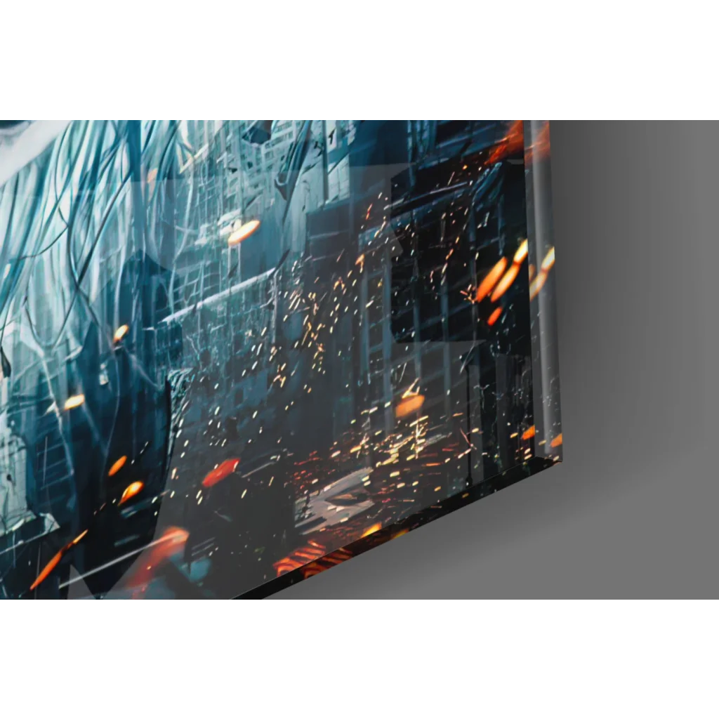 Joker Dark Knight canvas wall art with fiery blue orange glow sparks