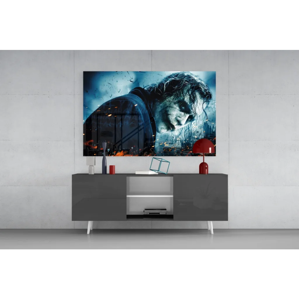 Joker Dark Knight canvas wall art with fiery blue orange glow