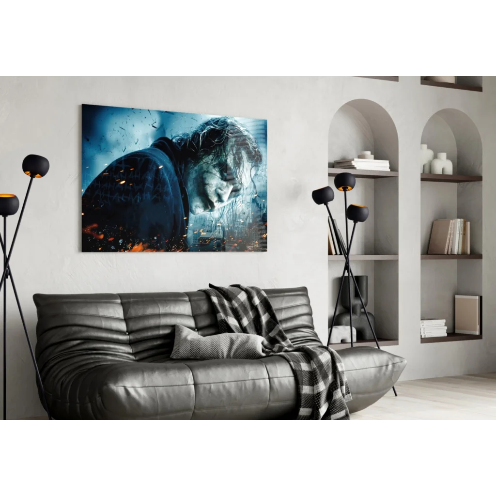 Joker Dark Knight Canvas Wall Art with Fiery Blue Orange Glow | Contemporary Home Wall Art | vintageantiquesgifts.com