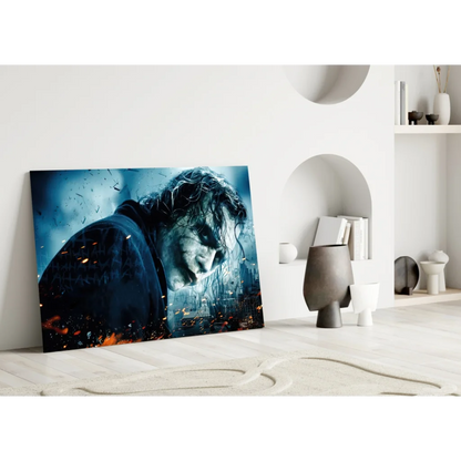 Joker Dark Knight Canvas Wall Art with Fiery Blue Orange Glow | Modern Wall Art Decor | vintageantiquesgifts.com