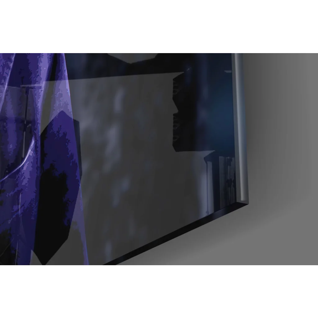 Joker canvas wall art with purple suit, green hair, and bold geometric shapes