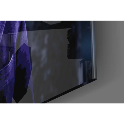 Joker canvas wall art with purple suit, green hair, and bold geometric shapes