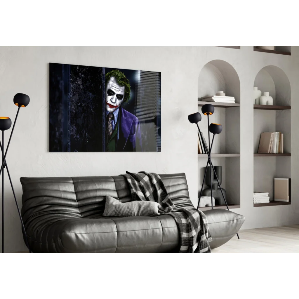 Striking Joker canvas wall art in purple suit and green hair