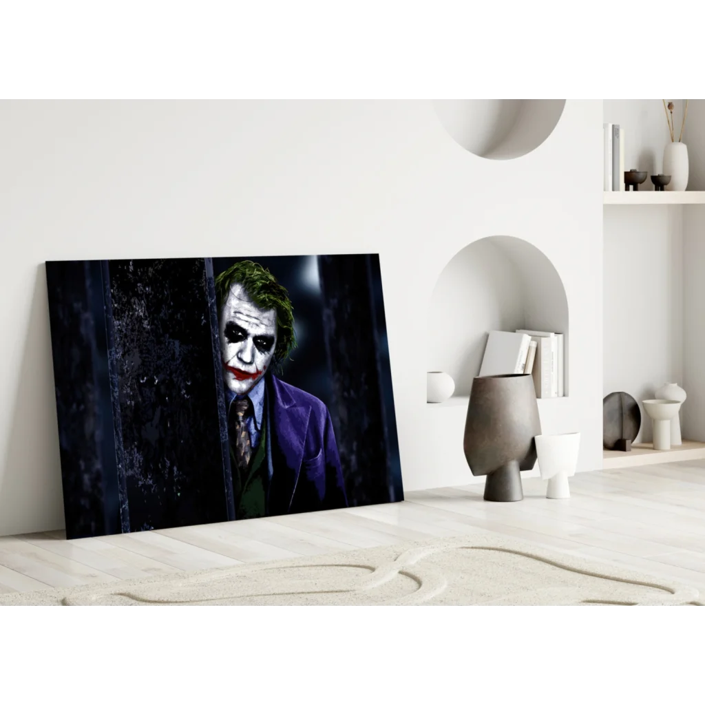 Joker canvas wall art with iconic green hair and purple suit