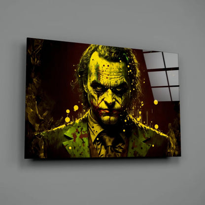 Vibrant Joker splatter wall art canvas with green yellow portrait