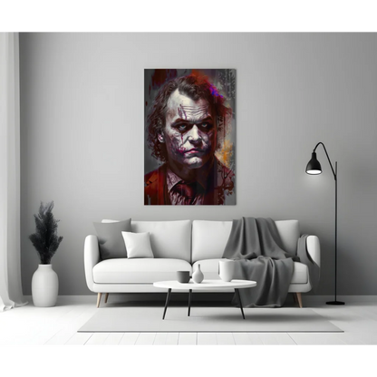 Joker Portrait Glass Wall Art with Vivid Red Splatter Design | Modern Wall Art Decor | vintageantiquesgifts.com