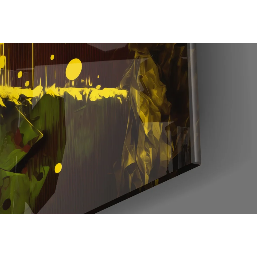 Joker splatter wall art with bold yellow green abstract portrait