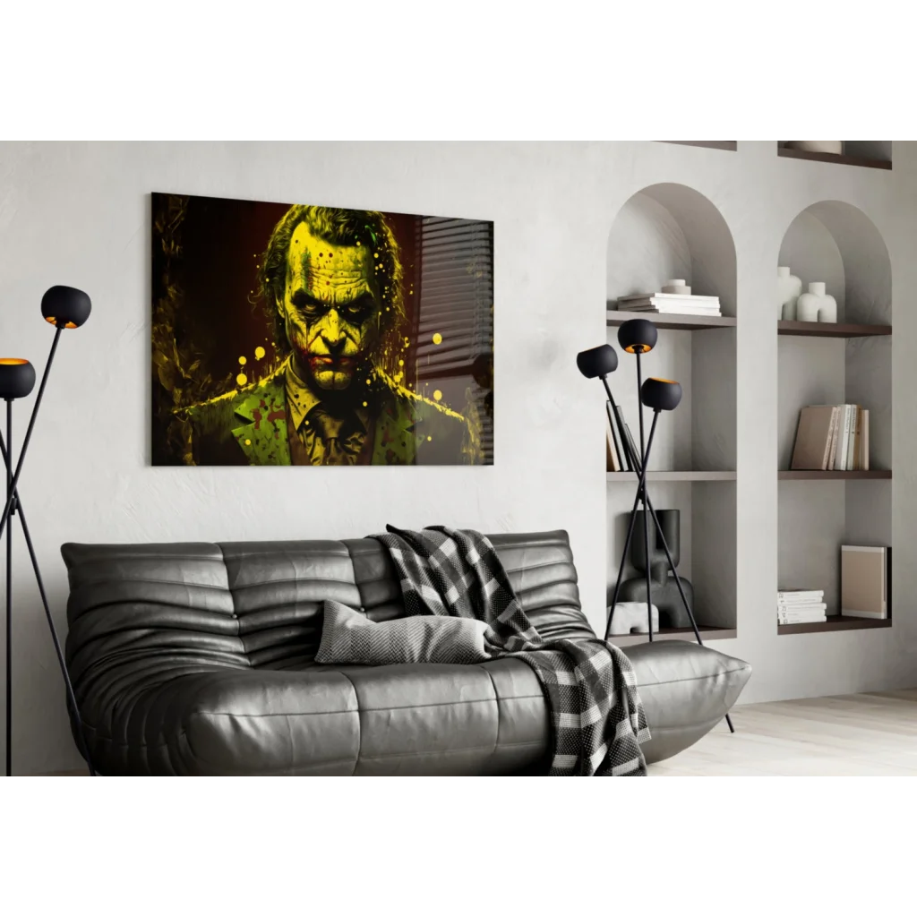 Vibrant Joker portrait in yellow and green on canvas wall art