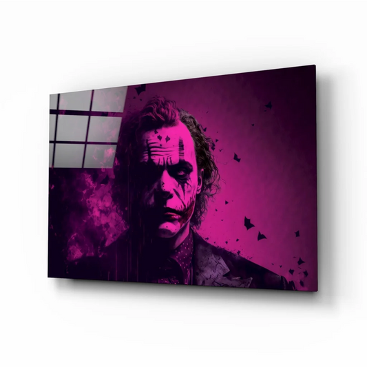 Vibrant Joker magenta splatter glass wall art on framed canvas
