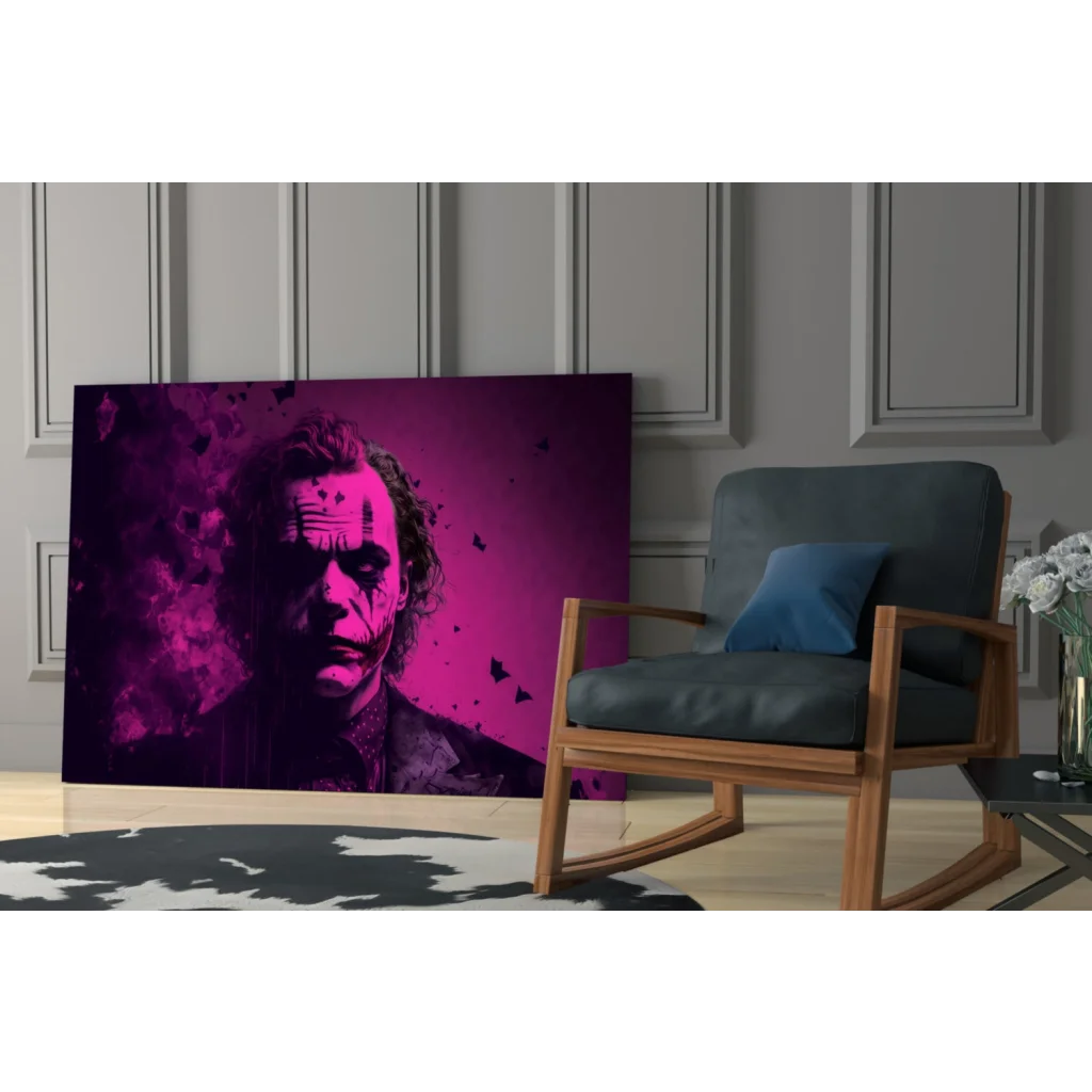 Vibrant Joker magenta splatter glass wall art canvas print