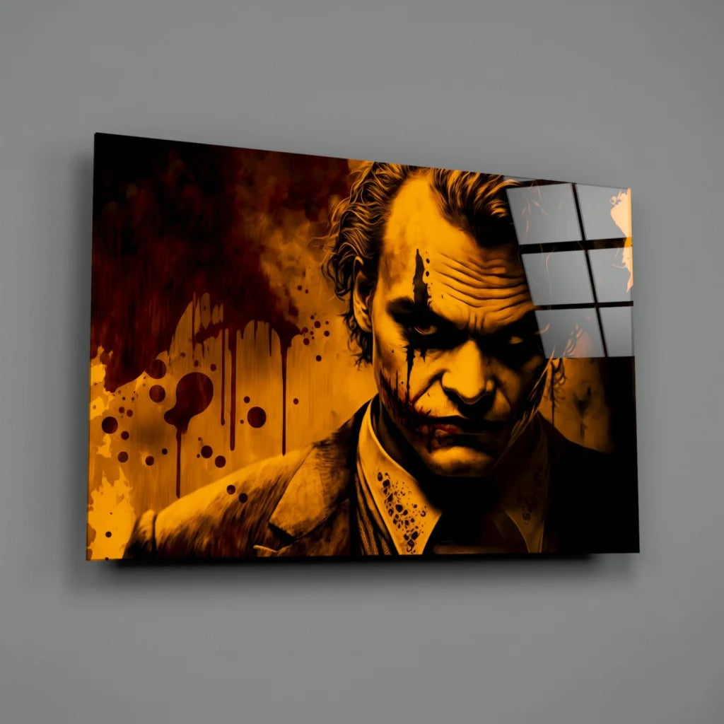 Joker Blood Splatter Canvas Wall Art Orange Black Portrait | Glass Wall Art Print | vintageantiquesgifts.com