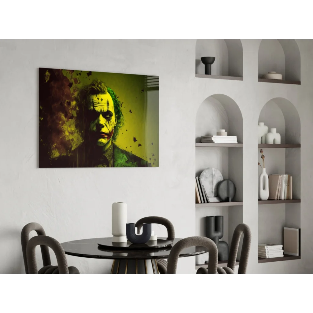Vibrant yellow green Joker abstract on shattered glass wall art canvas