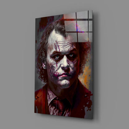 Joker Portrait Glass Wall Art with Vivid Red Splatter Design | Glass Wall Art Print | vintageantiquesgifts.com