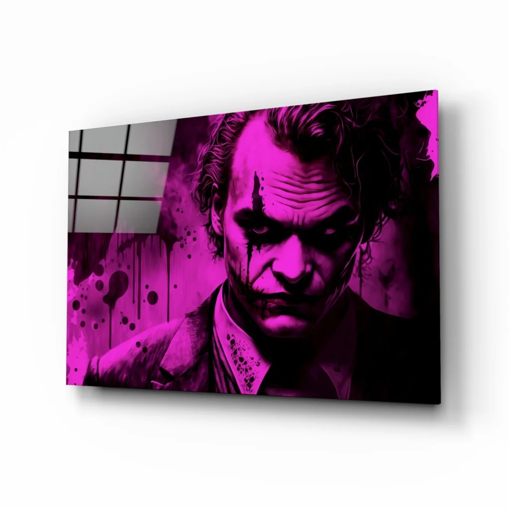 Vibrant Joker splatter wall art canvas in magenta and black