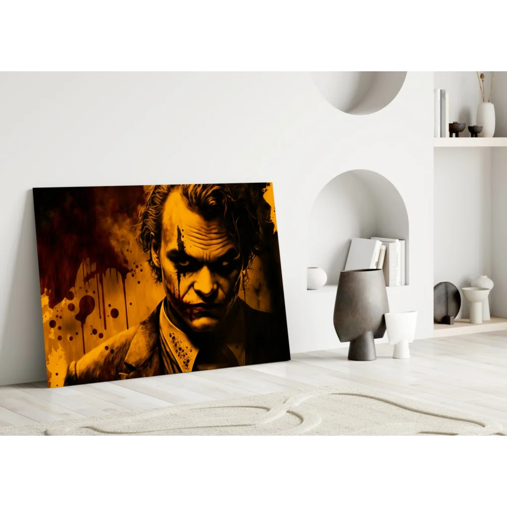 Joker Blood Splatter Canvas Wall Art Orange Black Portrait | Modern Wall Art Decor | vintageantiquesgifts.com