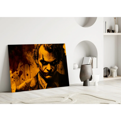 Joker Blood Splatter Canvas Wall Art Orange Black Portrait | Modern Wall Art Decor | vintageantiquesgifts.com