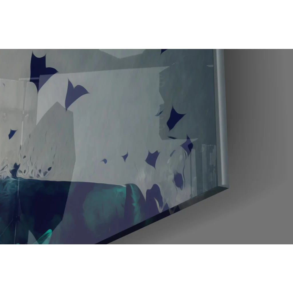 Modern Joker glass wall art with purple smoke and shattered blue panels