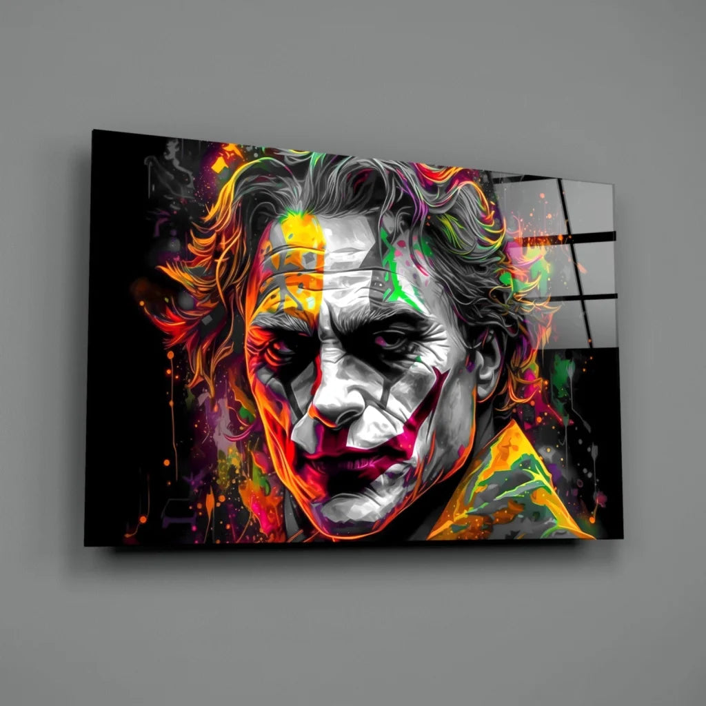 Neon Joker Abstract Canvas Wall Art Explosion | Glass Wall Art Print | vintageantiquesgifts.com