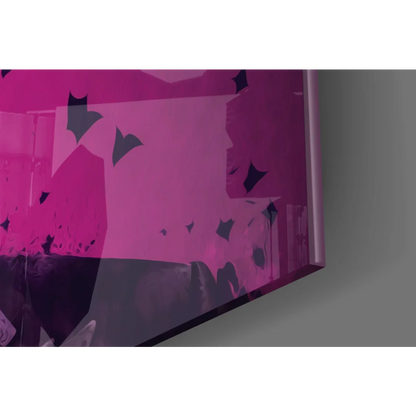 Vibrant Joker Magenta splatter glass wall art with shattered effect