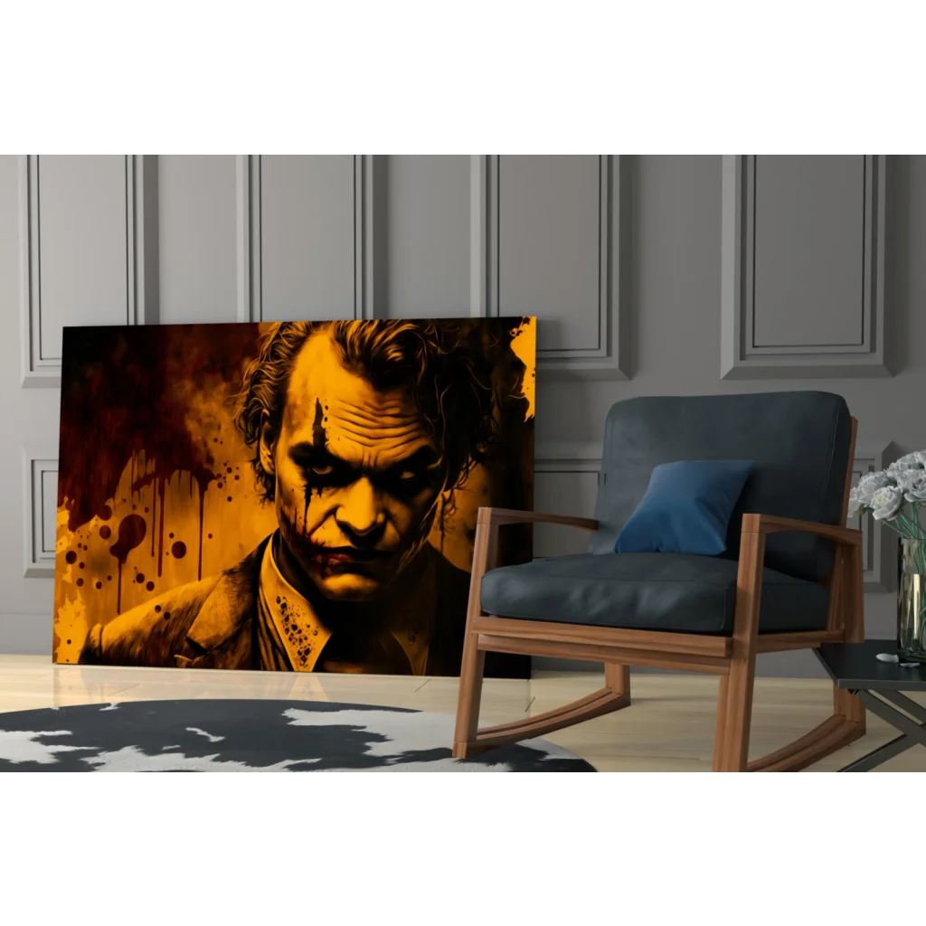 Joker blood splatter canvas wall art with golden portrait