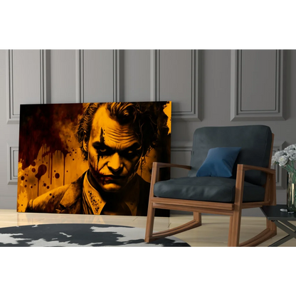 Joker blood splatter canvas wall art with golden portrait
