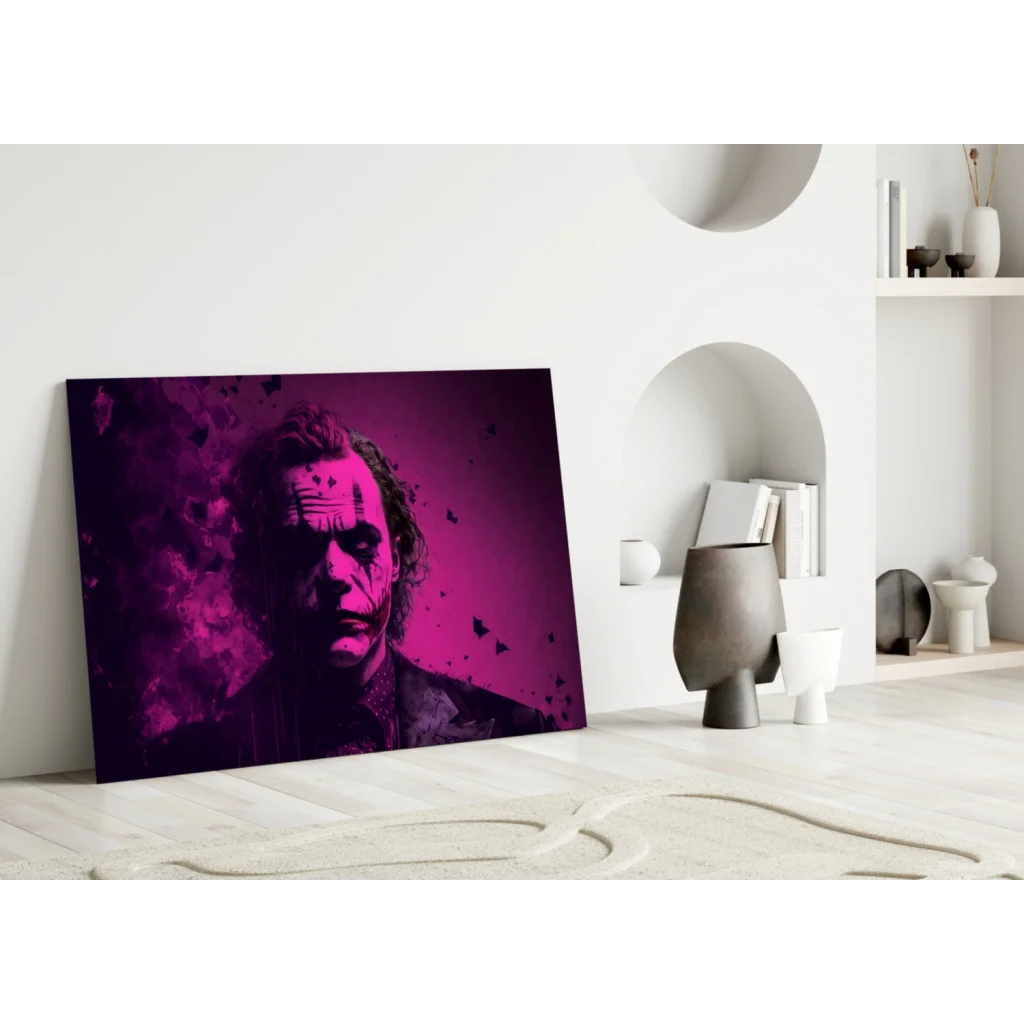 Vibrant Joker magenta splatter glass wall art canvas print