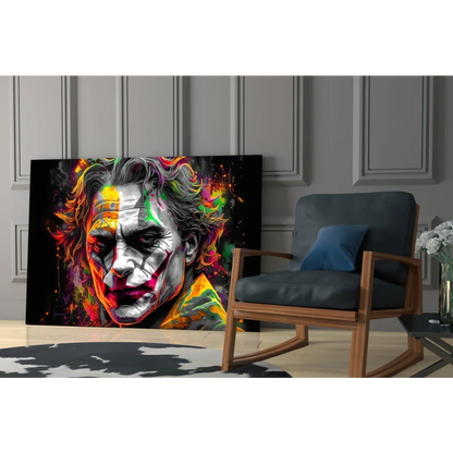 Vibrant abstract Joker portrait on black canvas wall art