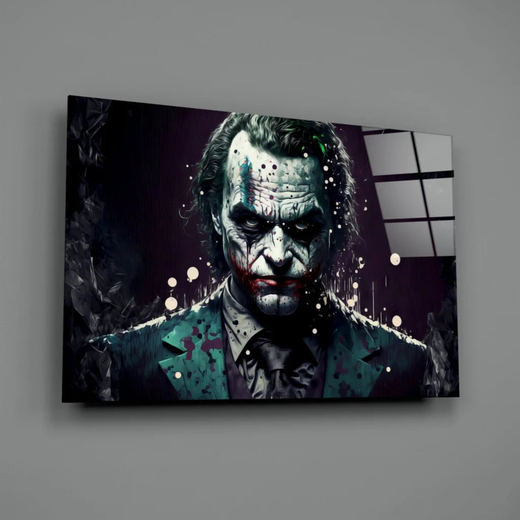 Joker Canvas Wall Art in Dark Teal and Black Tones | Glass Wall Art Print | vintageantiquesgifts.com