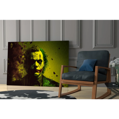 Vibrant Joker shattered glass wall art canvas print in yellow and green