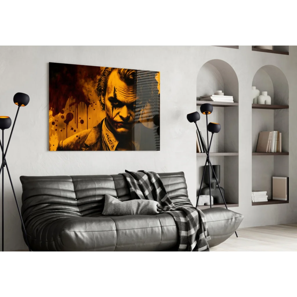 Joker Blood Splatter Canvas Wall Art Orange Black Portrait | Contemporary Home Wall Art | vintageantiquesgifts.com