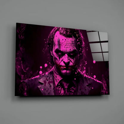 Vibrant Joker glass wall art with magenta black canvas print