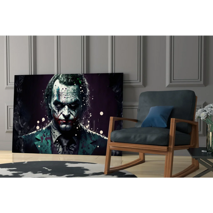 Striking Joker canvas wall art portrait in dark teal black tones