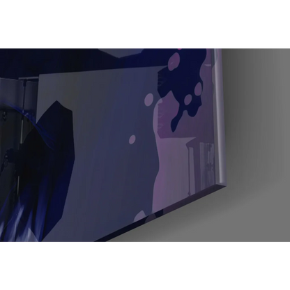 Joker glass wall art with bold purple black splatter and white accents