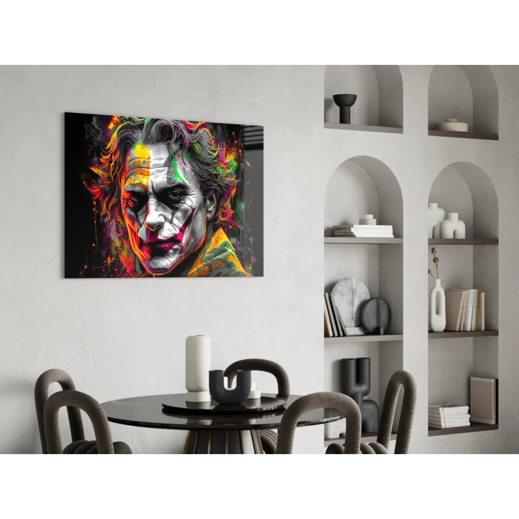 Vibrant Neon Joker abstract wall art canvas explosion on black background