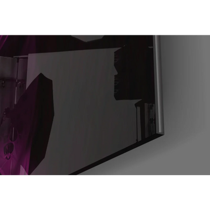 Sleek silver-framed minimalist glass wall art in magenta and black