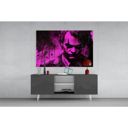Vibrant magenta and black Joker splatter wall art on canvas