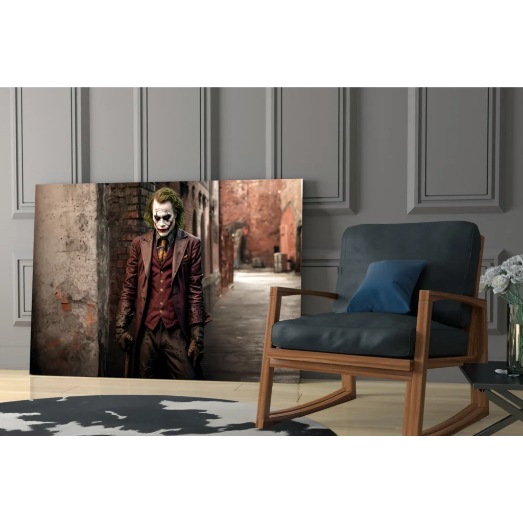 Joker in maroon suit framed canvas wall art print