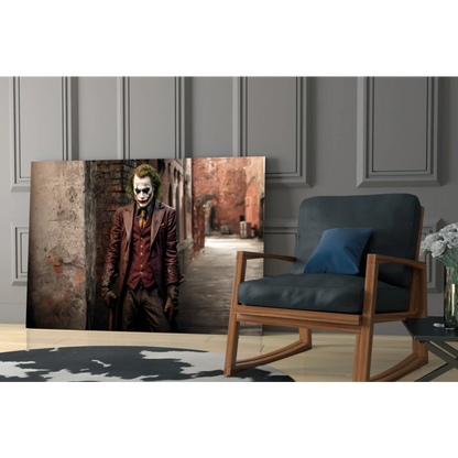 Joker in maroon suit framed canvas wall art print