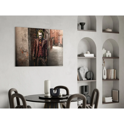 Joker in maroon suit framed canvas wall art print