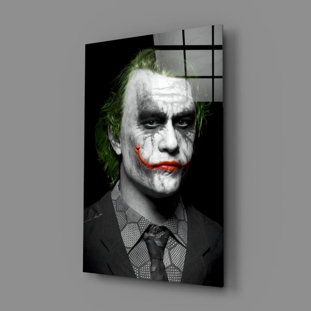 Joker Canvas Wall Art with Neon Green Hair and Red Smile | Glass Wall Art Print | vintageantiquesgifts.com