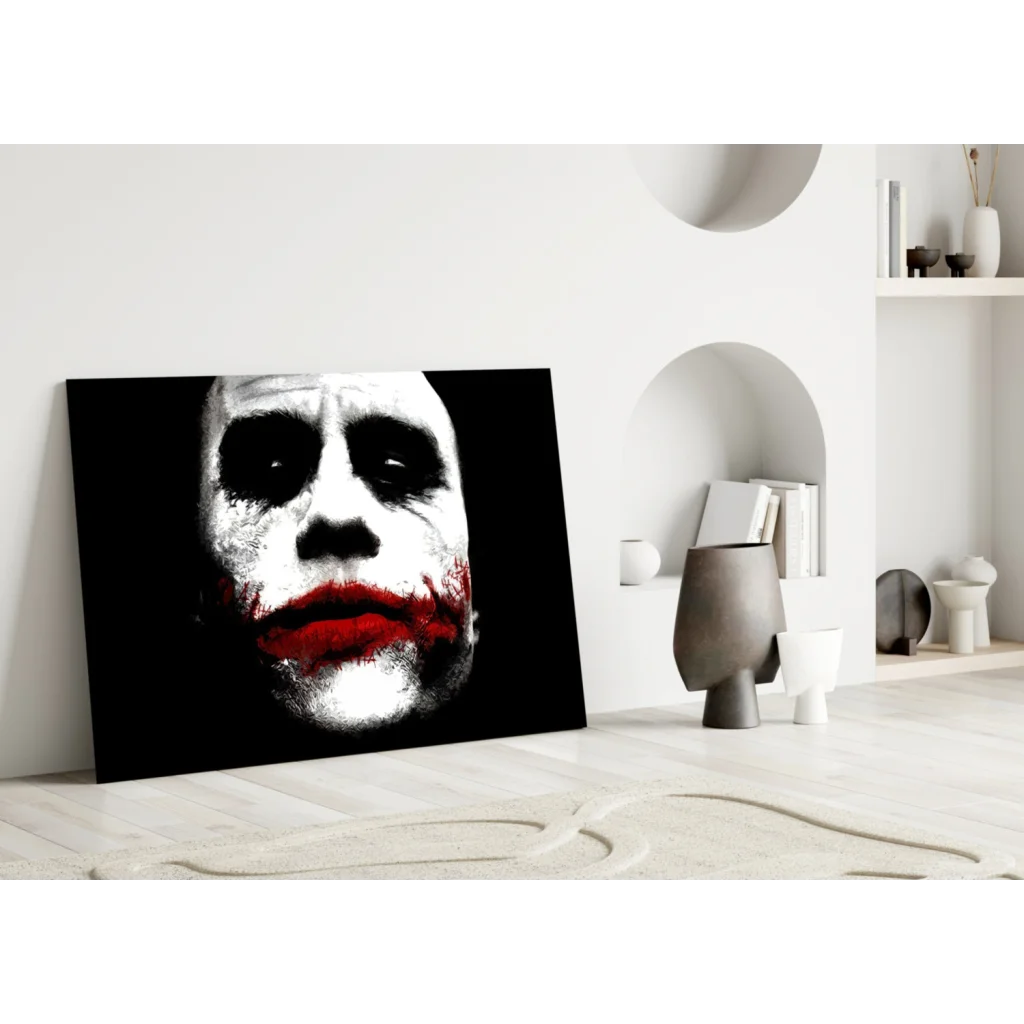 Joker Canvas Wall Art with Bold Red Lips Black and White Print | Modern Wall Art Decor | vintageantiquesgifts.com